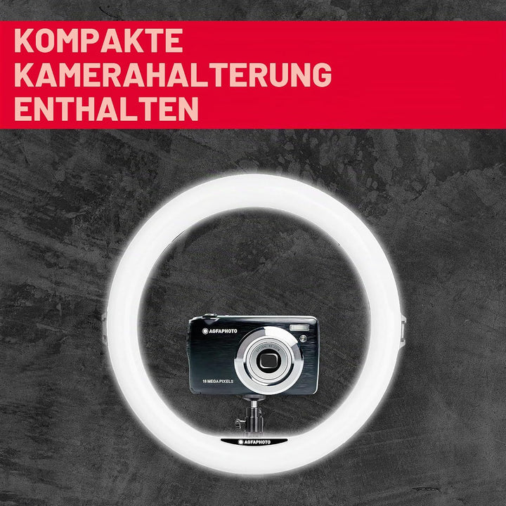 AgfaPhoto Ringlicht Realiview ARL11XL - 11-Zoll LED-Licht mit verstellbarem Stativ (45cm bis 155cm)