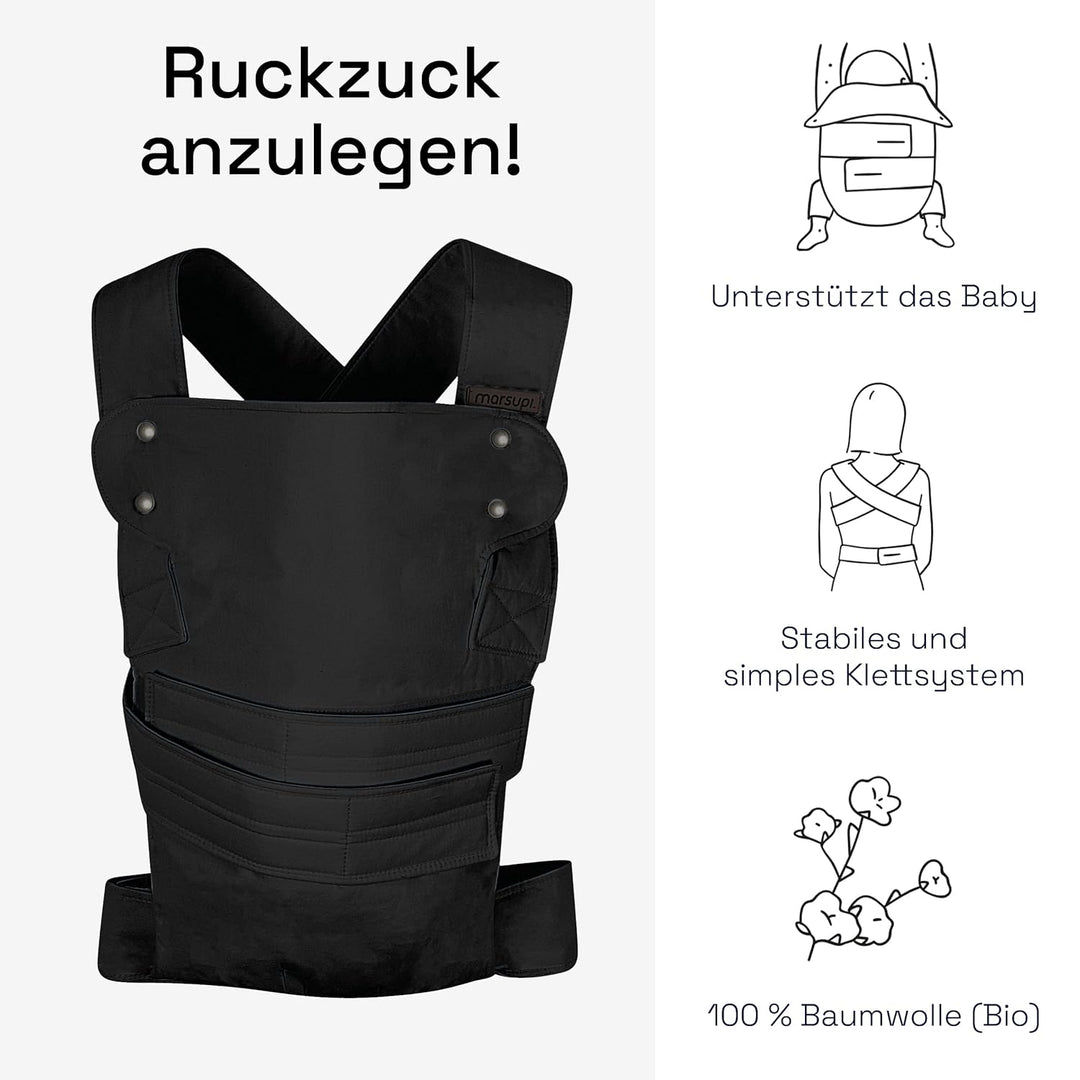 marsupi Classic Babytrage - Neugeborene von der Geburt bis zu 15 kg - Baby Erstaustattung - Klett-Ve