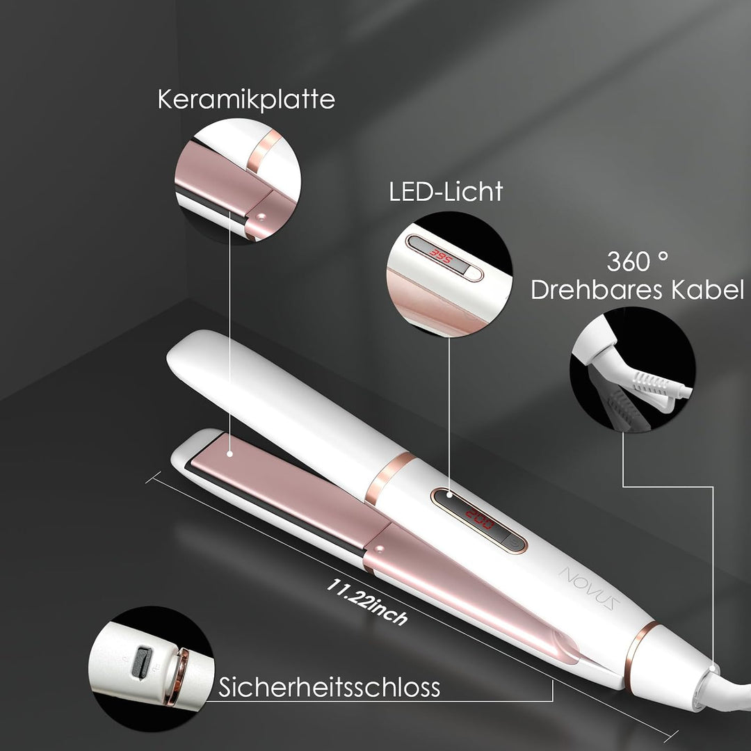 NOVUS Glätteisen und Lockenstab 2 in 1: Schnelles Aufheizen Dual Voltage Haarglätter für Mit Auto Sh