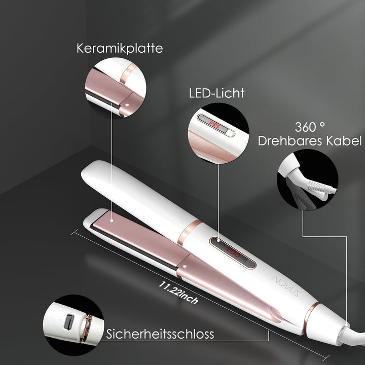 NOVUS Glätteisen und Lockenstab 2 in 1: Schnelles Aufheizen Dual Voltage Haarglätter für Mit Auto Sh