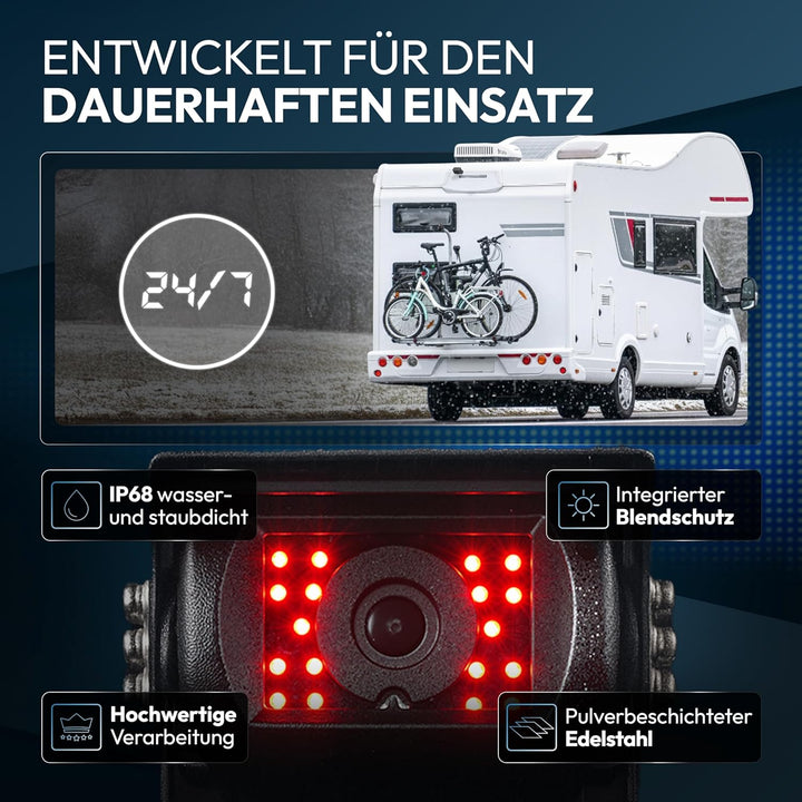 VSG24 Rückfahrkamera 7" Camper-Set inkl. Kamera, Monitor, Kabel - Wasserdicht Nachtsicht 12V-24V Ein