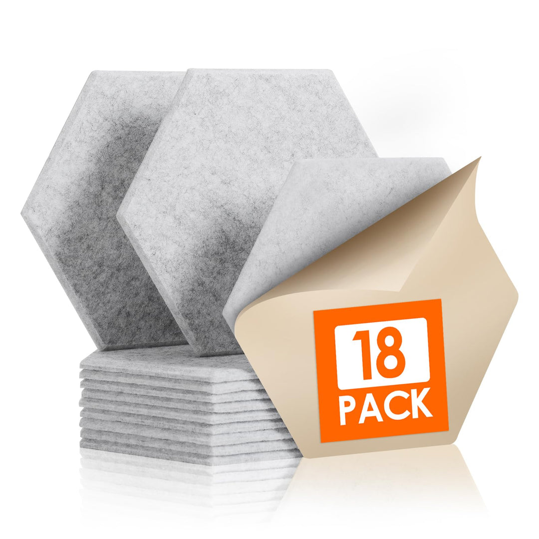 Rdutuok 18 Stück Selbstklebend Akustik Panel,30x26x1cm Hexagon Akustik Absorber Schallschutzplatten