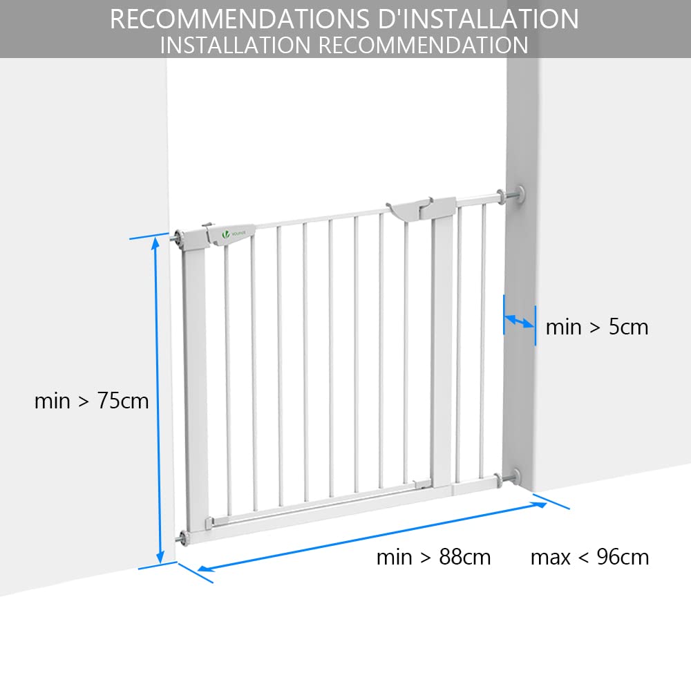 VOUNOT Treppenschutzgitter 75–96cm, ohne Bohren, Türschutzgitter für Kinder, Hunde und Katzen,Treppe