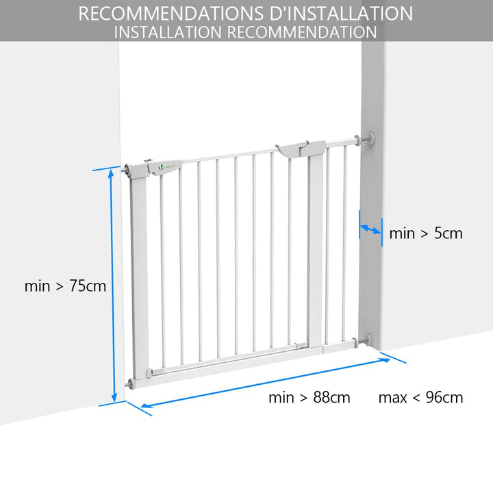VOUNOT Treppenschutzgitter 75–96cm, ohne Bohren, Türschutzgitter für Kinder, Hunde und Katzen,Treppe
