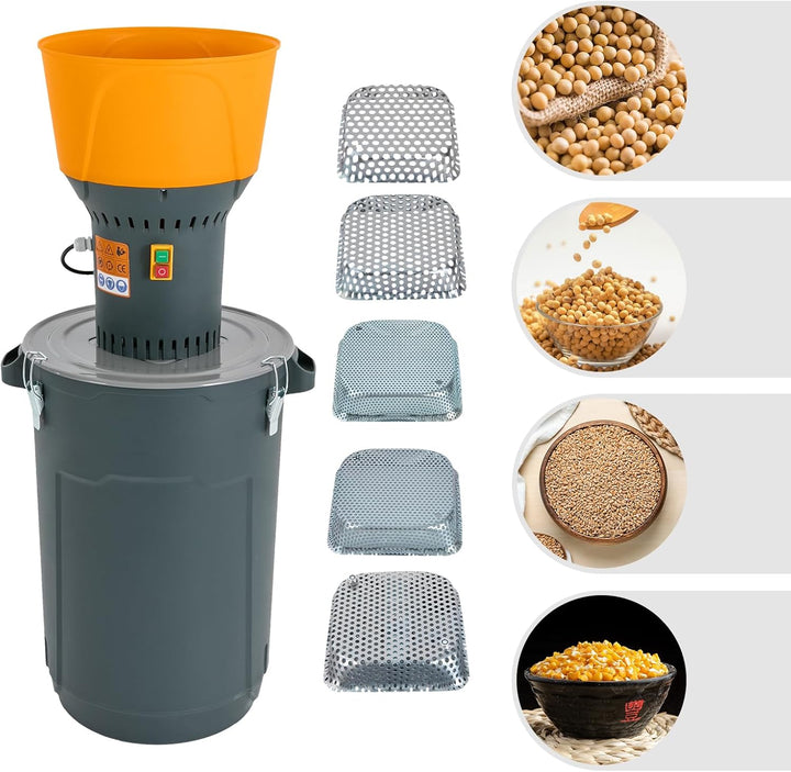Elektrische Getreidemühle mit 5 Schleifsieb Kornmühle Fassungsvermögen 60 Liter 1300W Zerkleinerer f