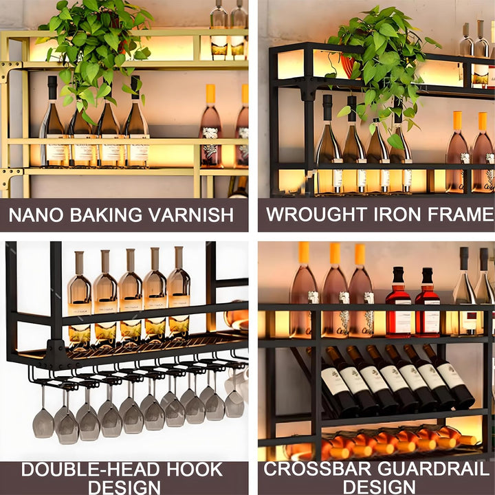 Weinregal Wand, 3 Ebenen Wand-Weinregale mit Glashalter, Multi funktionaler Weinpareite Display Rack