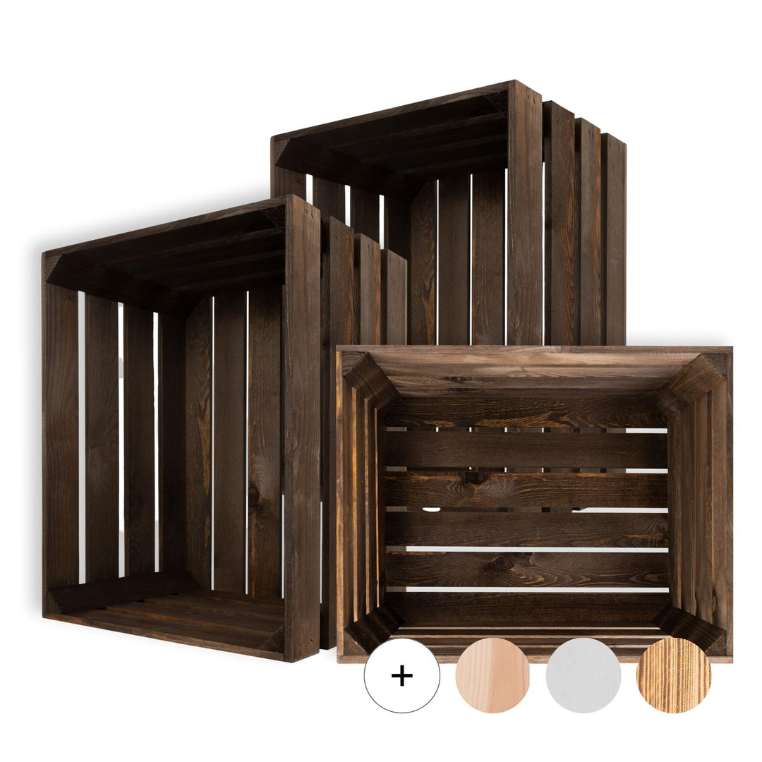 Creative Deco 3 x Grosse Holzkiste Wenge | Weinkisten Set Obstkiste Holz | 50 x 40 x 30 cm | Geschli