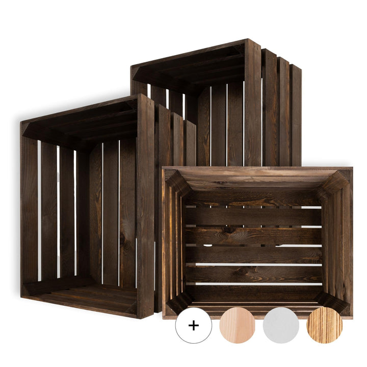 Creative Deco 3 x Grosse Holzkiste Wenge | Weinkisten Set Obstkiste Holz | 50 x 40 x 30 cm | Geschli