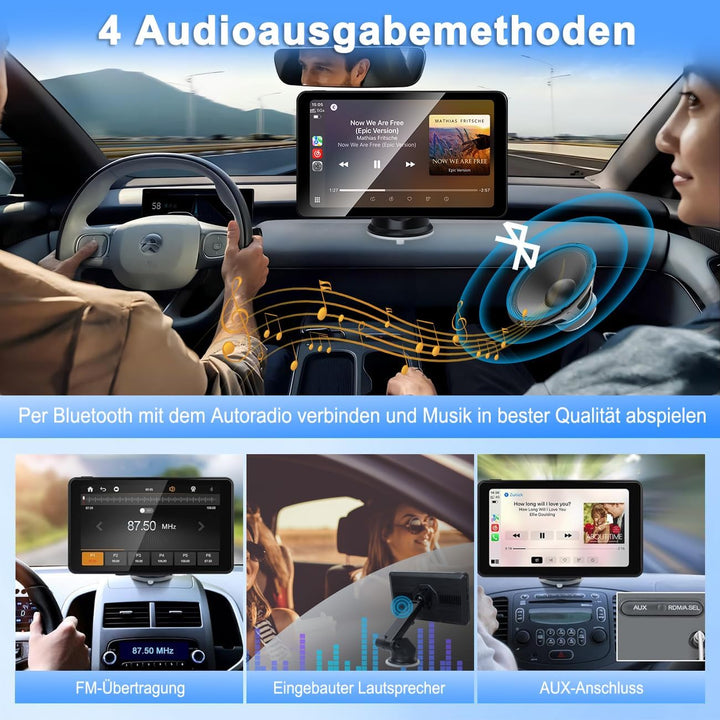 Tragbare CarPlay Display, Wireless Android Auto Monitor, 7 Zoll IPS Bildschirm mit Bluetooth-Freispr