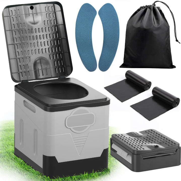 Tragbares Klapptoiletten-Set, 25 L Gross, Maximale Tragung 150KG, 24 Beutel Müllbeutel,Transporttasc