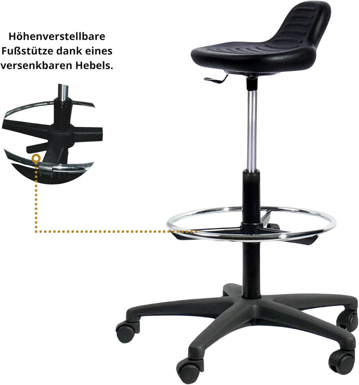 Topsit IND04 Arbeitsdrehhocker aus PU, Hocker mit Stehhilfe, höhenverstellbar und leicht zu reinigen