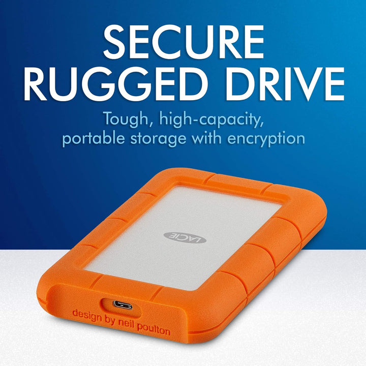 LaCie Rugged Secure 2TB tragbare externe Festplatte, 2.5 Zoll, PC & Mac, inkl. USB-C w/o USB-A Kabel