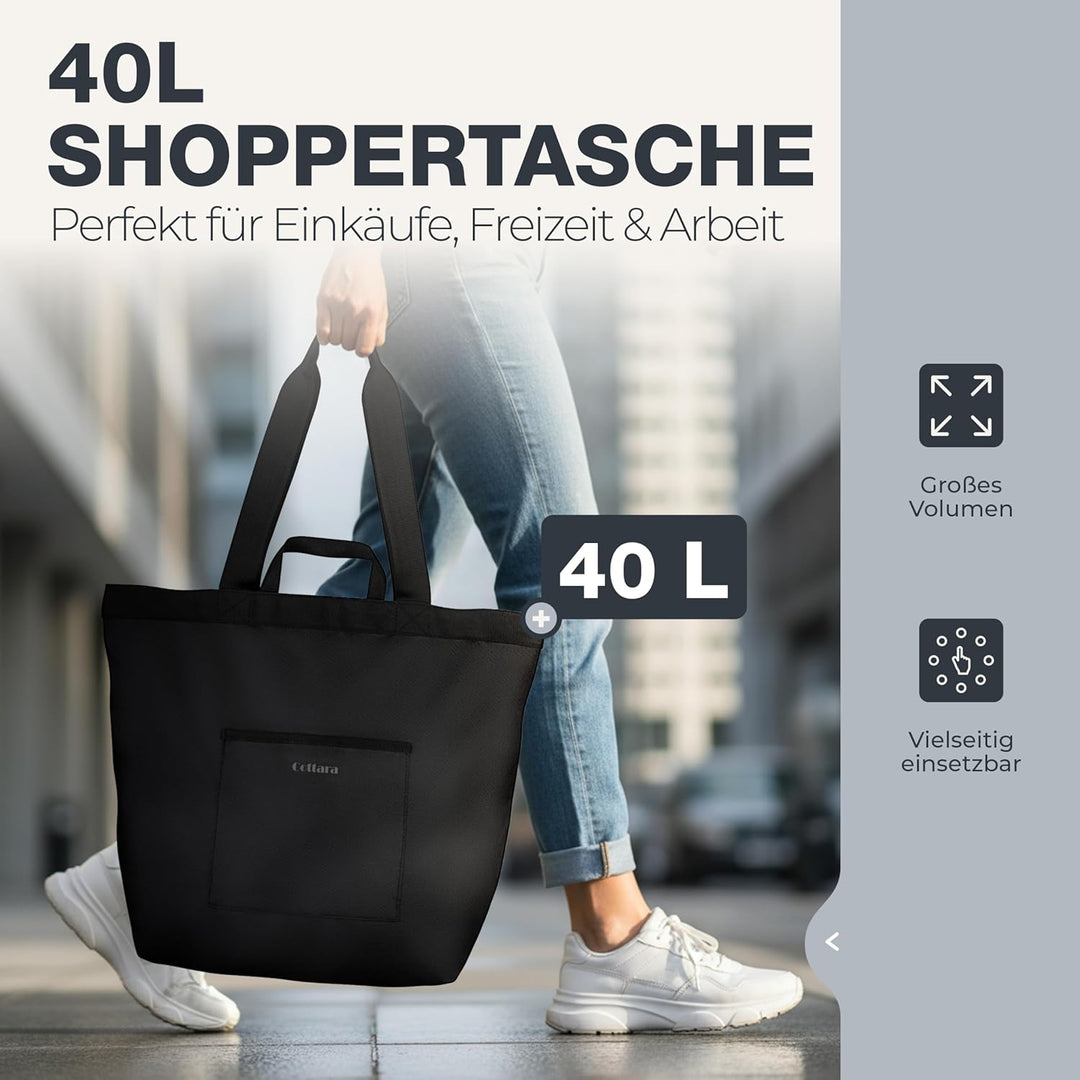 COTTARA® Einkaufstasche gross | Shopper mit Reissverschluss, verstärktem Boden und wasserabweisendem