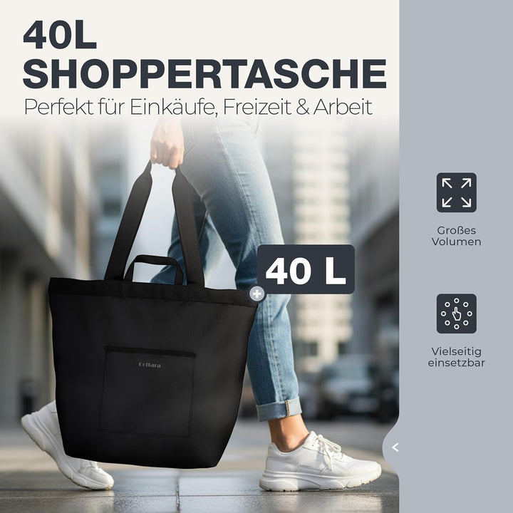 COTTARA® Einkaufstasche gross | Shopper mit Reissverschluss, verstärktem Boden und wasserabweisendem