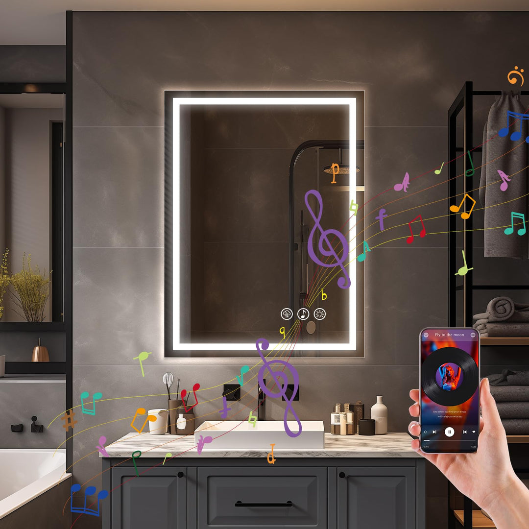 Simusi Bluetooth Badspiegel mit Beleuchtung LED, 60x80cm Spiegel mit Light, Wandspiegel mit Frontbel