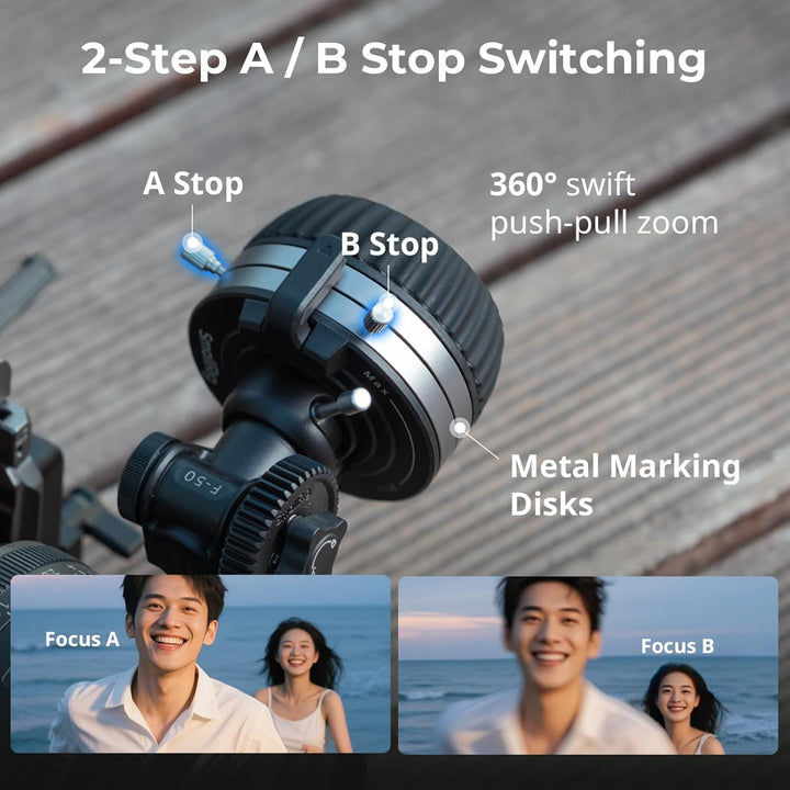 SMALLRIG Follow Focus F50 mit stufenloser dynamischer Dämpfungshebeleinstellung und A/B-Anschlägen,
