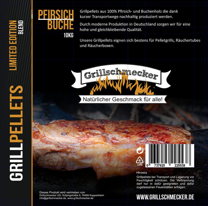 Grillpellets - Holzpellets 10kg aus Pfirsich und Buchenholz Beutel für Grill, Pelletofen & Smoker