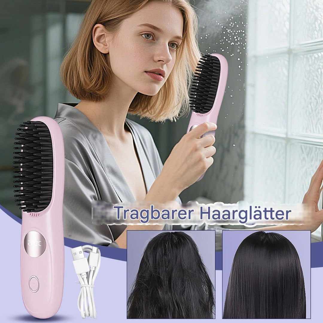 Ahuuen Tragbarer Glätteisen - Damen Heizbürste Zum Haare Glätten,3 Temperaturstufen Styling Werkzeug
