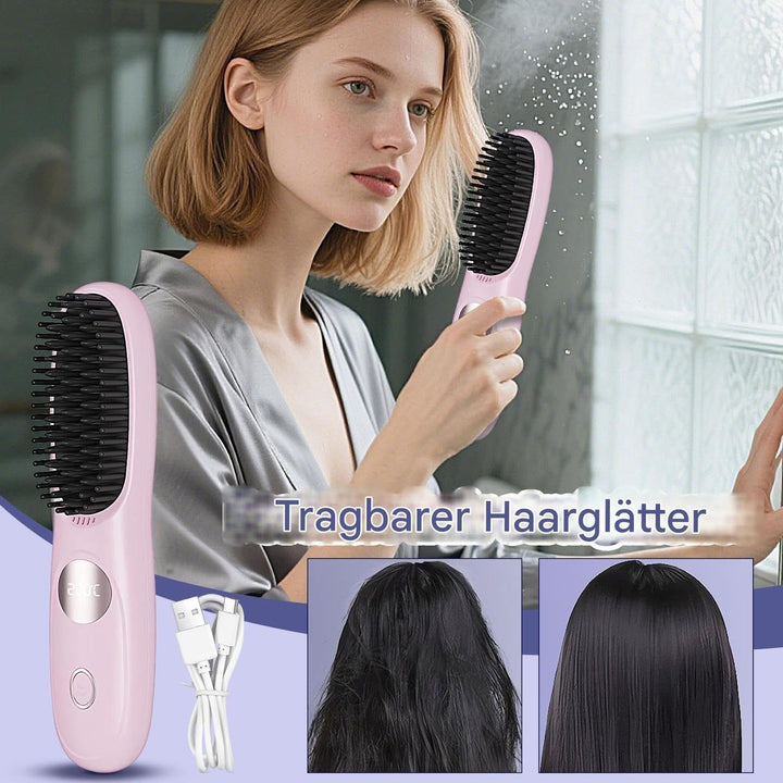 Ahuuen Tragbarer Glätteisen - Damen Heizbürste Zum Haare Glätten,3 Temperaturstufen Styling Werkzeug