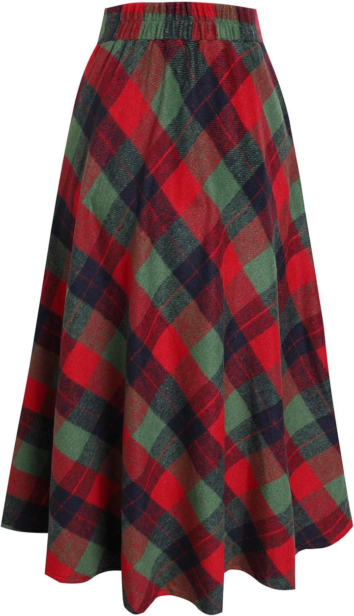 Rock Damen Lang Winterrock Kariert Wollrock Elegant Herbs mit Taschen | Midirock in 20 Farben. Weich