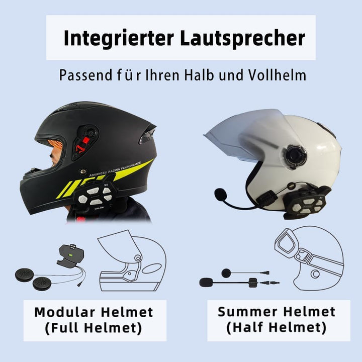 R5 Pro Motorrad Headset Intercom mit HiFi/FM/AI Sprache Motorrad Bluetooth Headset für 2 Personen in