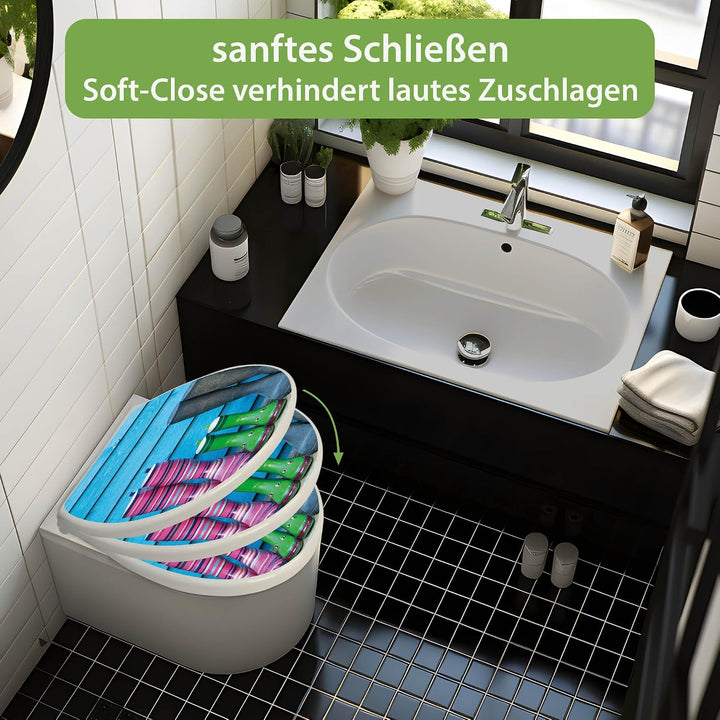 banjado Toilettendeckel mit Absenkautomatik 44,5x37cm - Soft Close Toilettensitz - WC Sitz mit Absen