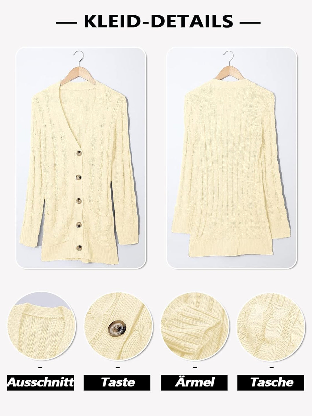 Maavoki Strickjacke Damen lang Elegant Open Front Grobstrick Strick Cardigan Langarm Strickjacken mi