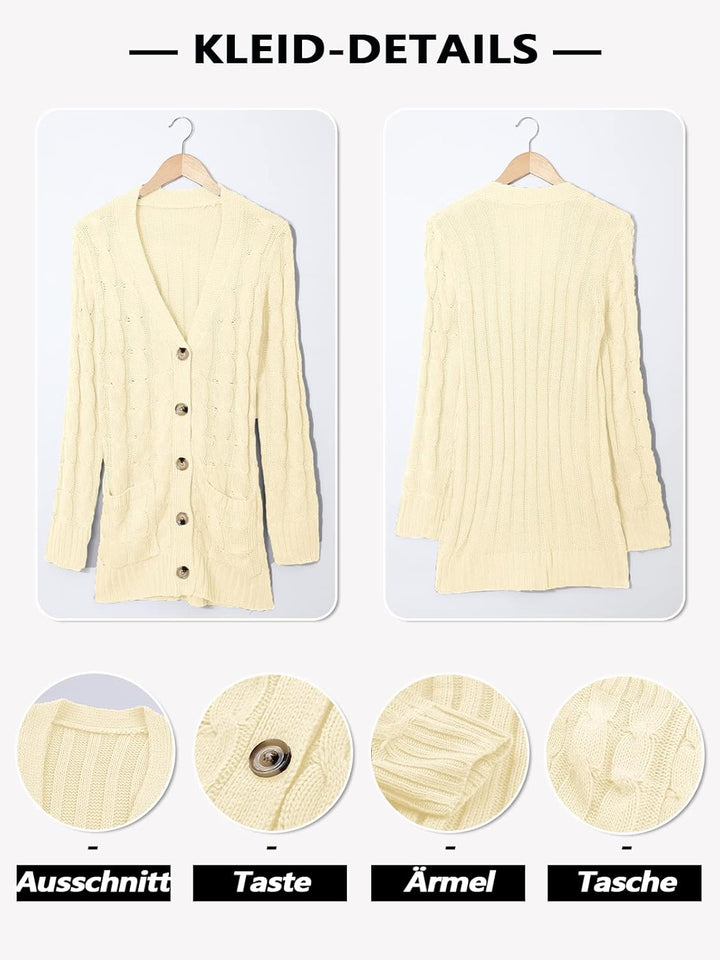Maavoki Strickjacke Damen lang Elegant Open Front Grobstrick Strick Cardigan Langarm Strickjacken mi