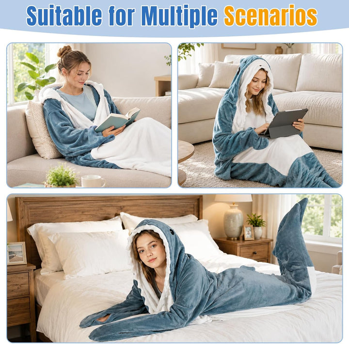 ZOSONET Shark Blanket - Hai Decke - aus Superweichem, Gemütlichem Flanell mit Kapuze, Hai Overall, H