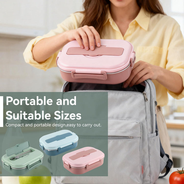 Tissting Edelstahl Lunchbox 4-Fach Tragbarer Lebensmittelbehälter mit Silikondichtung 1500ml für Stu