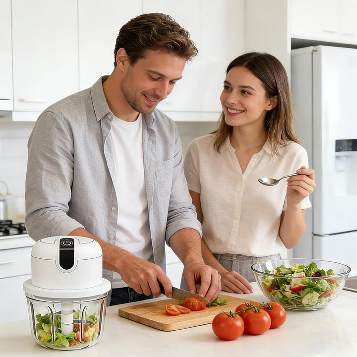 Elektrischer Küchenzerkleinerer, Zwiebelzerkleinerer elektrisch 350 ml, Mini Zwiebel Zerkleinerer El