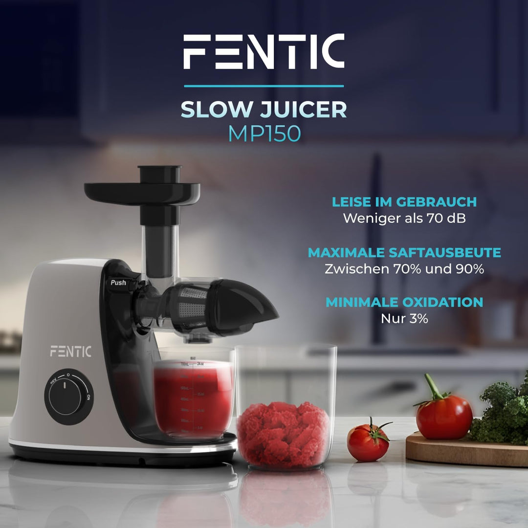 Fentic Slow Juicer – Entsafter Gemüse und Obst – Horizontale Saftpresse Elektrisch mit Rückwärts-Fun
