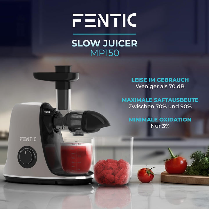 Fentic Slow Juicer – Entsafter Gemüse und Obst – Horizontale Saftpresse Elektrisch mit Rückwärts-Fun