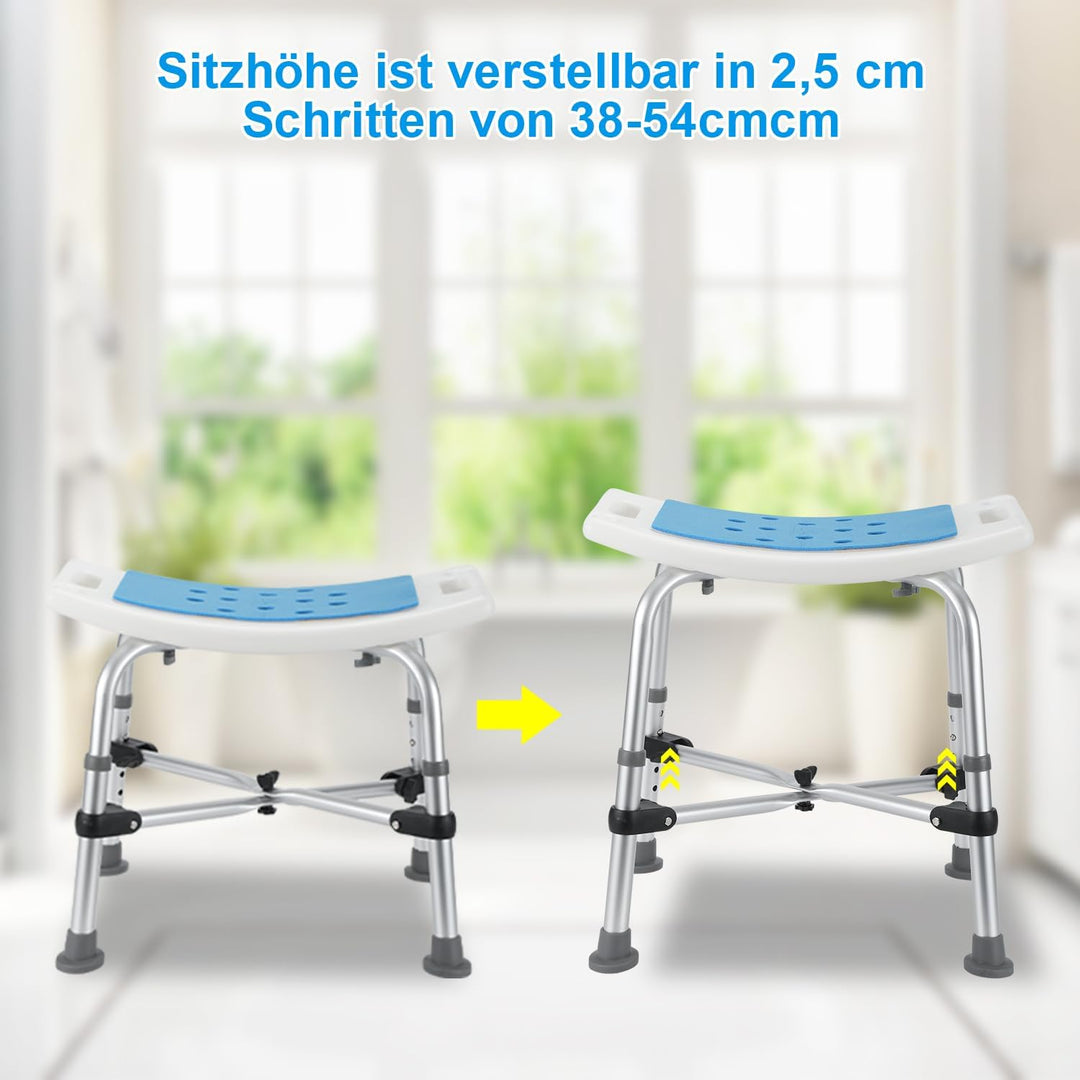 Duschhocker Höhenverstellbar Duschstuhl 40-53cm rutschfest Badhocker Komfort Duschsit mit Doppelt Ve
