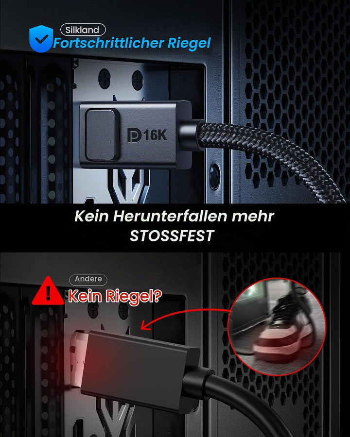 Silkland 54Gbps DisplayPort Kabel 2.1 5M, [8K@165Hz, 4K@480Hz 360Hz 240Hz] DP 2.1 Kabel 16K, DP54 HD