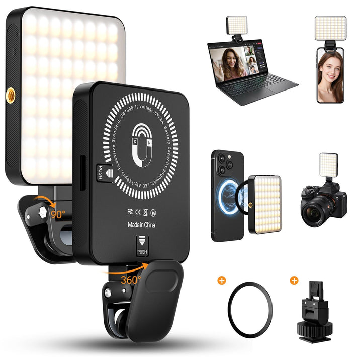 Handy Licht, 128 LED Magnetisches Selfie Licht mit 3 Lichtmodi und 10 Stufen Helligkeit, 3000-6500K
