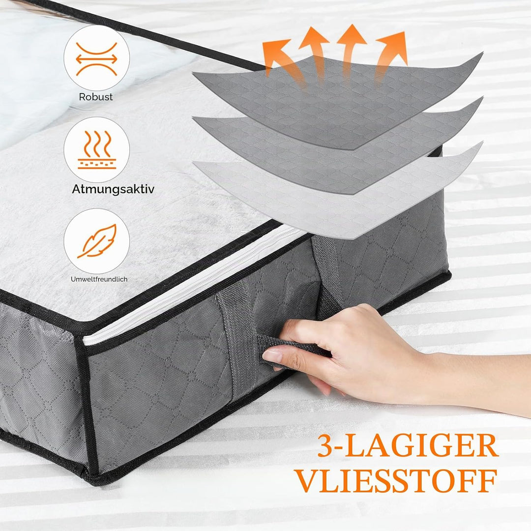 AiQInu 3 Stück Unterbett Aufbewahrungsbox 75L, Faltbare Unterbettkommode mit Sichtfenster, Kleiderau