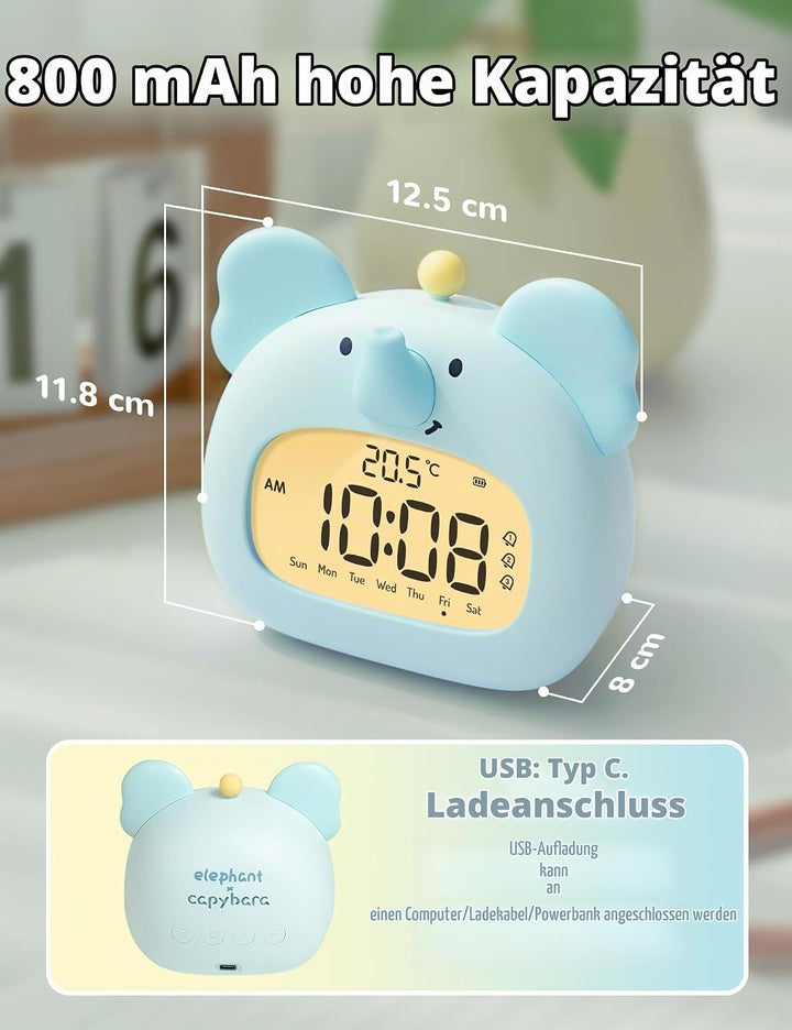 IHALO Elefanten Deko Kinderwecker, Nachttischwecker mit Nachtlicht, Digitales LED-Display, 3,15 Zoll