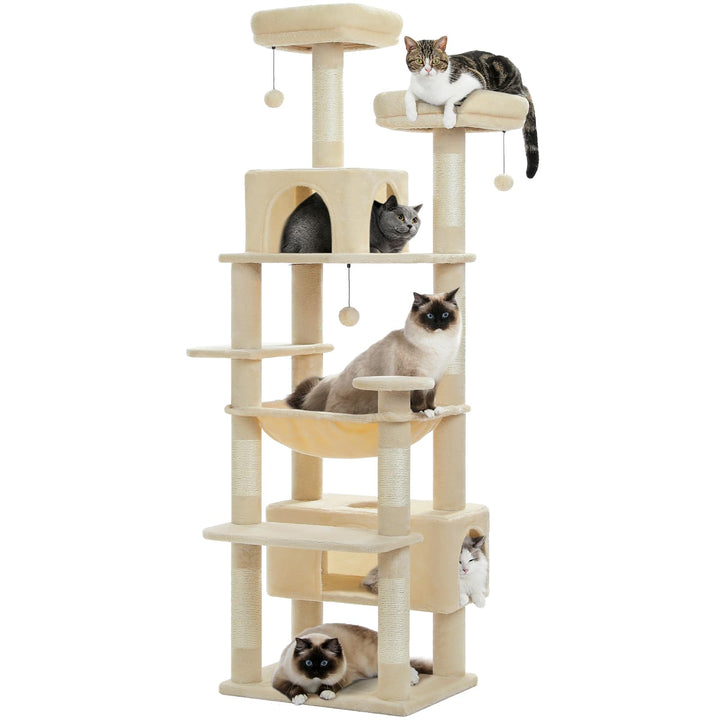 PAWZ Road Kratzbaum Grosse Katzen Stabil, 184 cm hoch, 7 Sisalpfosten, Grosser Sitzstange, Höhle, Kö
