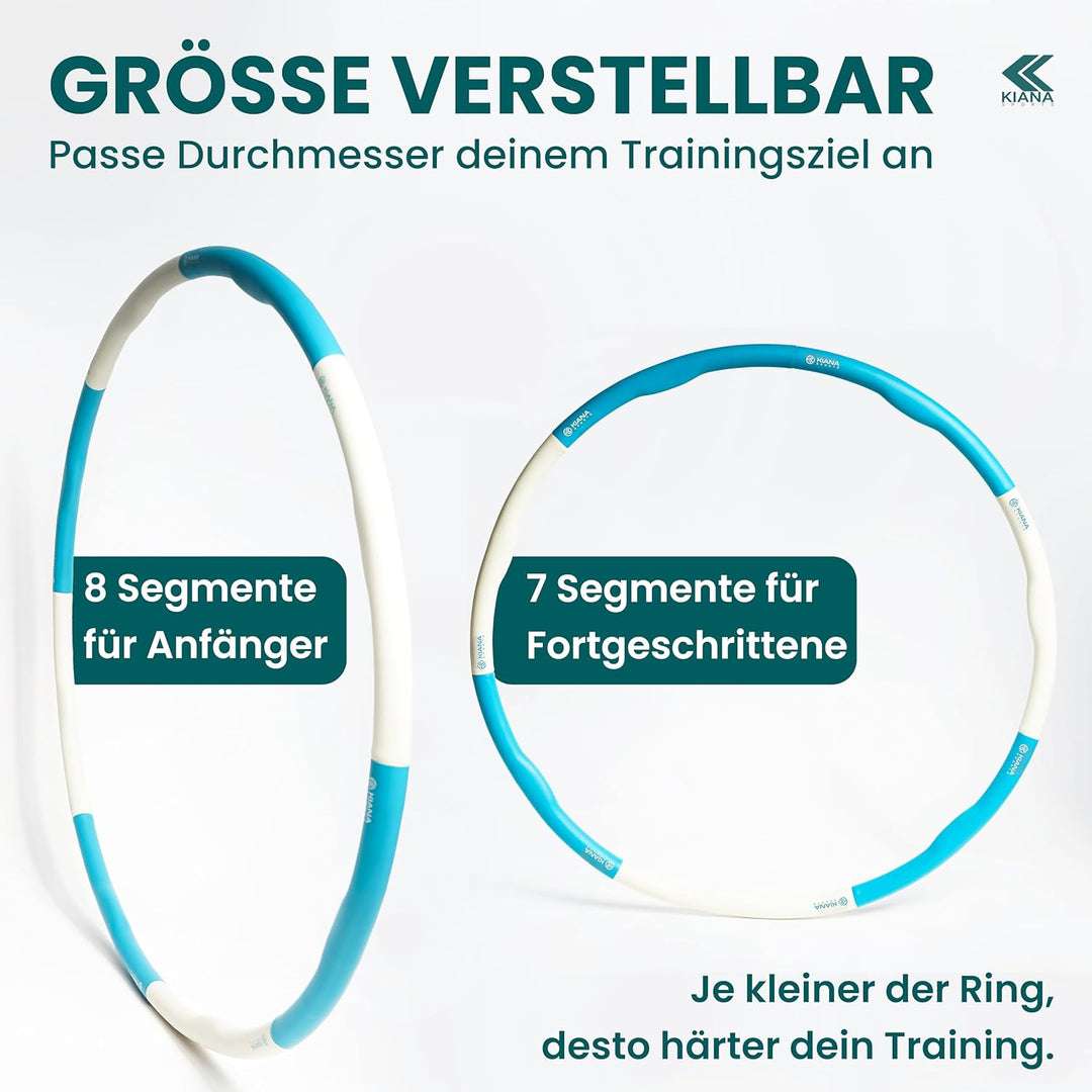 KIANA SPORTS® Hula Hoop Reifen Erwachsene inkl. Tasche und Übungsplan [1,2 kg] - Stabiler Hoola Hoop