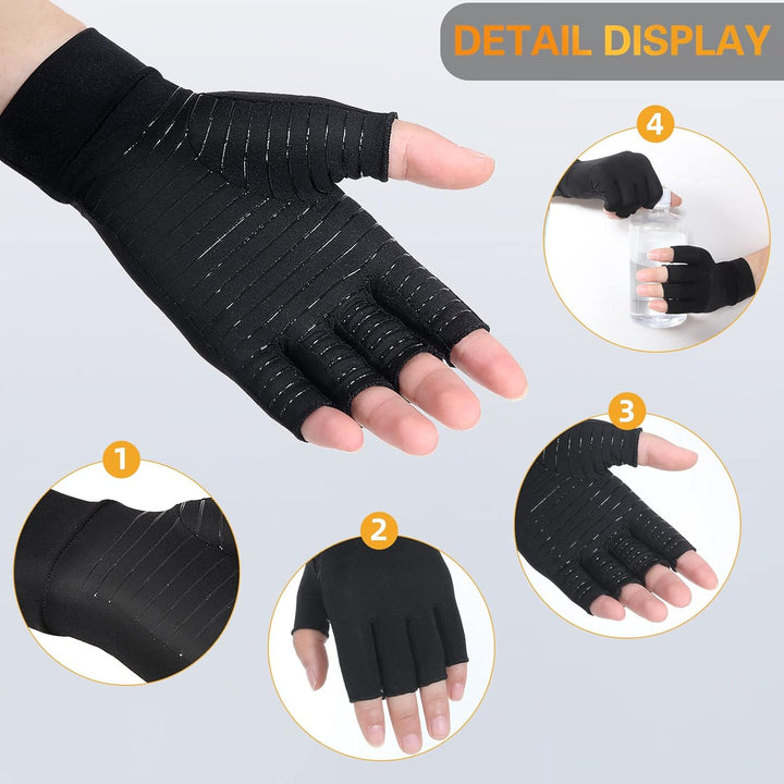 Donfri 2 Paare Kupfer Arthrose Handschuhe Fingerlose Arthritis Kompressionshandschuhe fr Wrme Hnde S