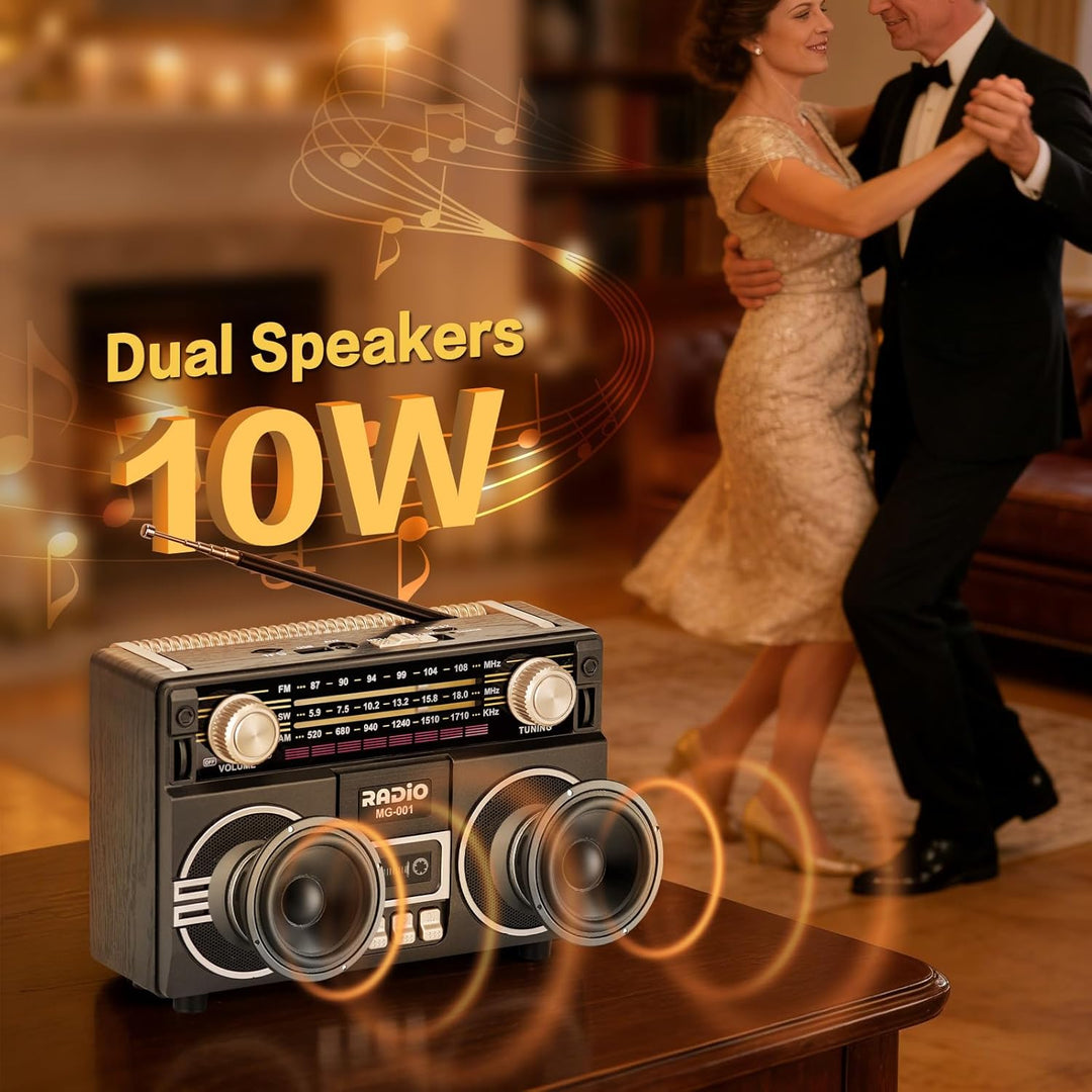 Tendak Retro Radio AM/FM/SW, Nostalgie Radio mit 1200mAh Akku, Kofferradio mit 6.0 Bluetooth, Küchen
