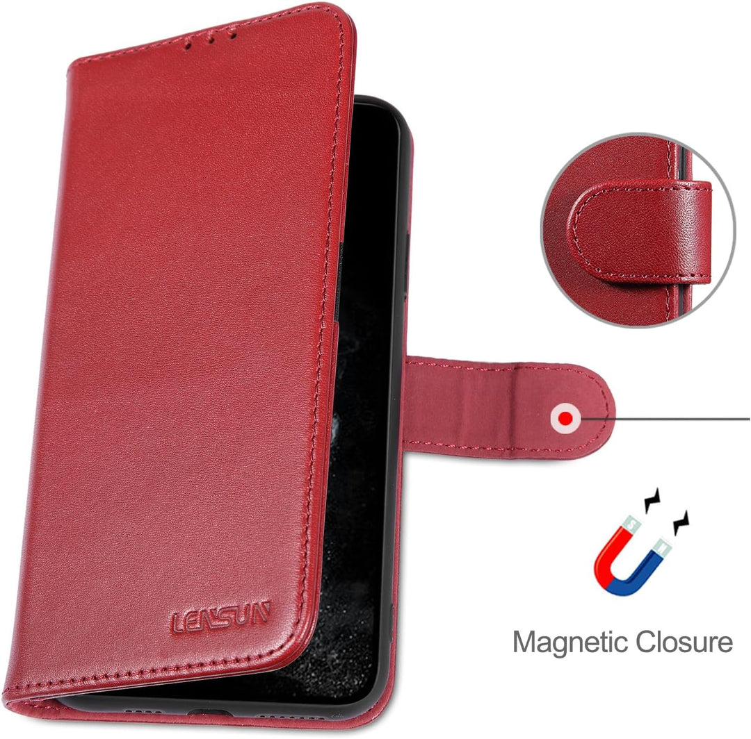 LENSUN Echtleder Hülle für iPhone 11 Pro Max, Handyhülle [Echtes Leder][Kartenfach][RFID Schutz] Han
