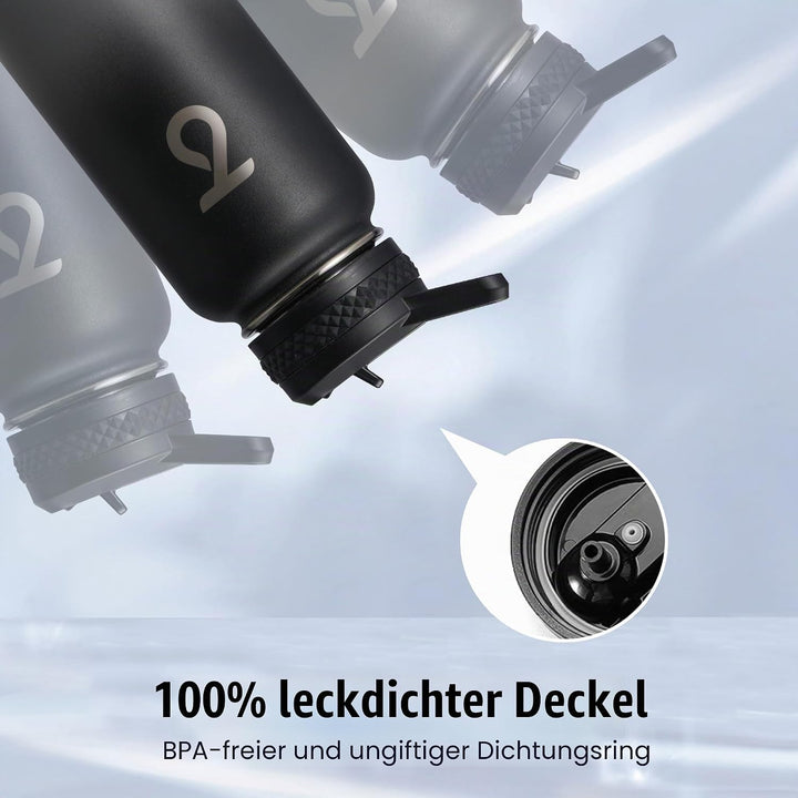 Trebo 1.2 L Edelstahl Trinkflasche Isoliert mit Paracord-Griff &amp; 3 Deckeln | Grosse Metall Wasserfla