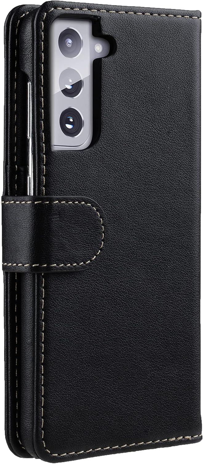 STILGUT Talis kompatibel mit Samsung Galaxy S21 5G Hülle mit Kartenfach aus Leder, Flip Cover, Walle