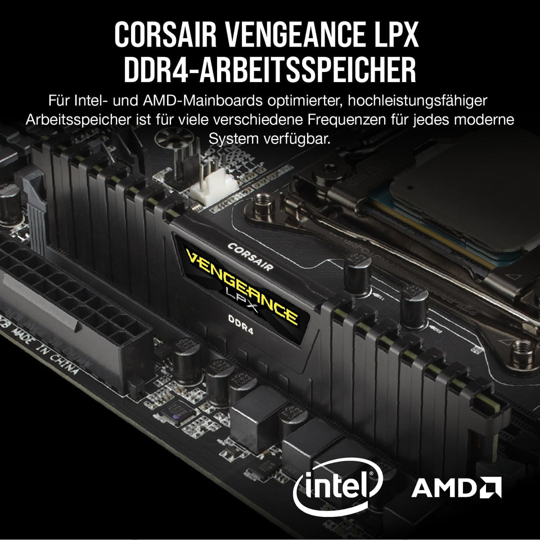 Corsair VENGEANCE LPX DDR4 RAM 32GB (2x16GB) 3200MHz CL16 Intel XMP 2.0 Computerspeicher - Schwarz (