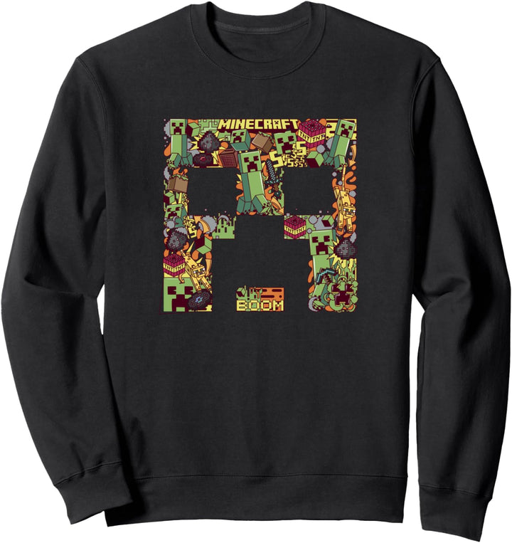 Minecraft Creeper Collage mit grossem Gesicht Sweatshirt