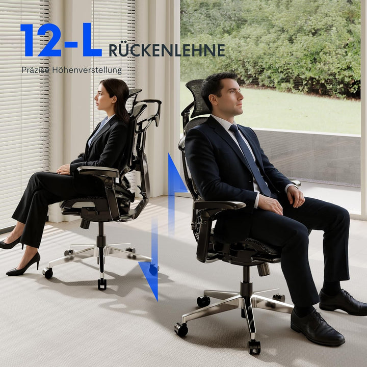 FLEXISPOT ErgoX Pro Ergonomischer Bürostuhl mit Laptoptisch, 12-stufiger Höhenverstellung, 7D-Armleh