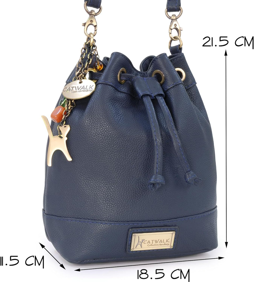 Catwalk Collection Handbags - Leder - Damen Umhängetasche mit Kordelzug - Verstellbaren Gurt - ROCHE