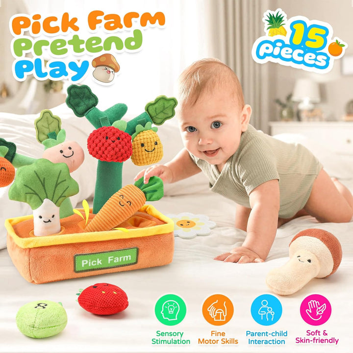 Mini Tudou Baby Spielzeug ab 6 Monate,15 Stück Sensorische Knister Früchte Gemüse Bauernhof Plüschti